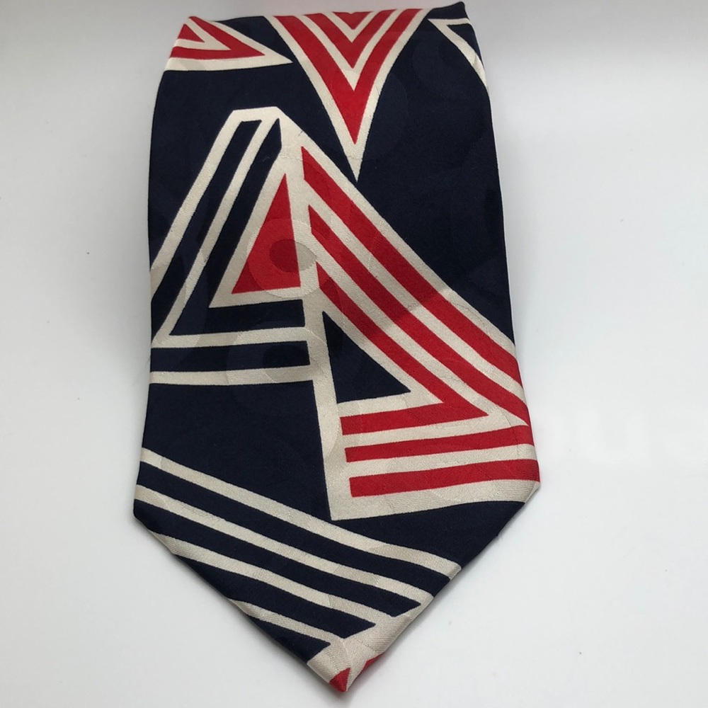 Format Abstract Geometric Red White & Blue Silk Tie. Made in Japan. Rare find